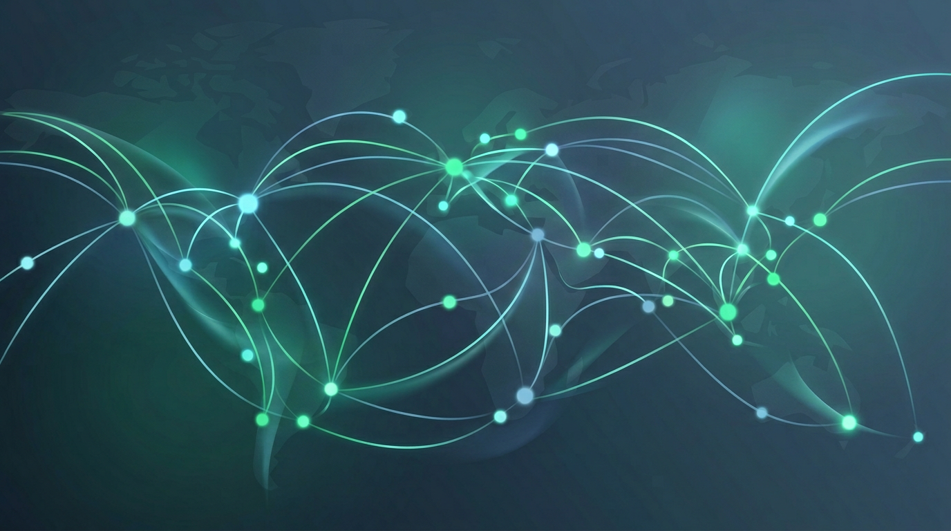 Abstract supply chain and logistics motif — decorative card art, not live data